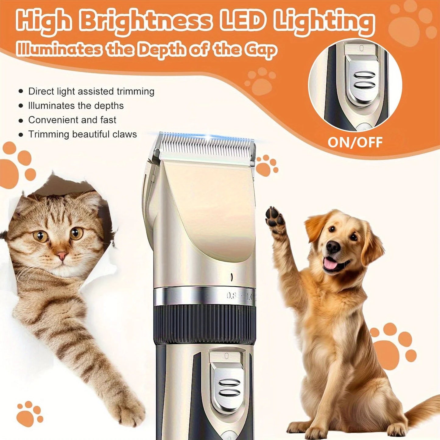 Hign-concerned Professional Wireless Pet Grooming Kit LowNoise TrimmerDevice System