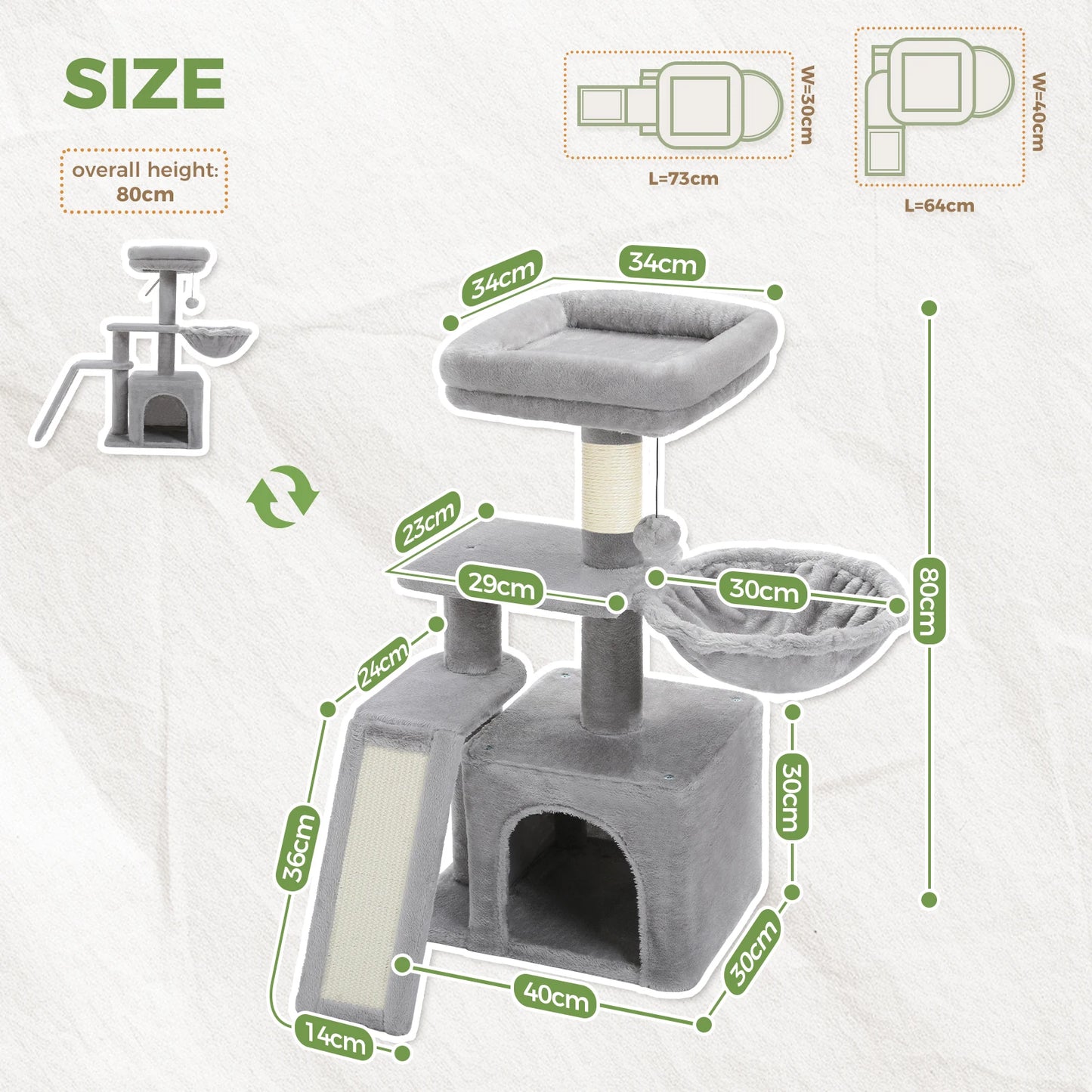 PAWZ Road Ultra-Stable MultiFunctional Cat Tree Tower Indoor Cats All-Season-Hammock