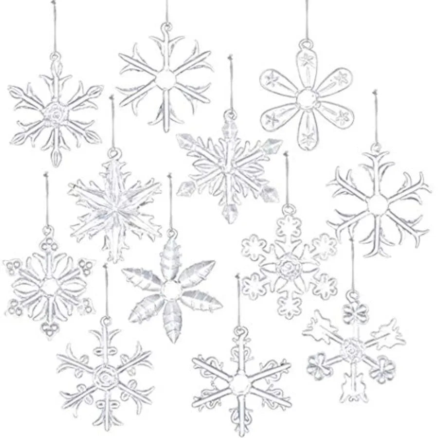 Clear Glass Snowflake Ornaments Set For Christmas Tree Decor