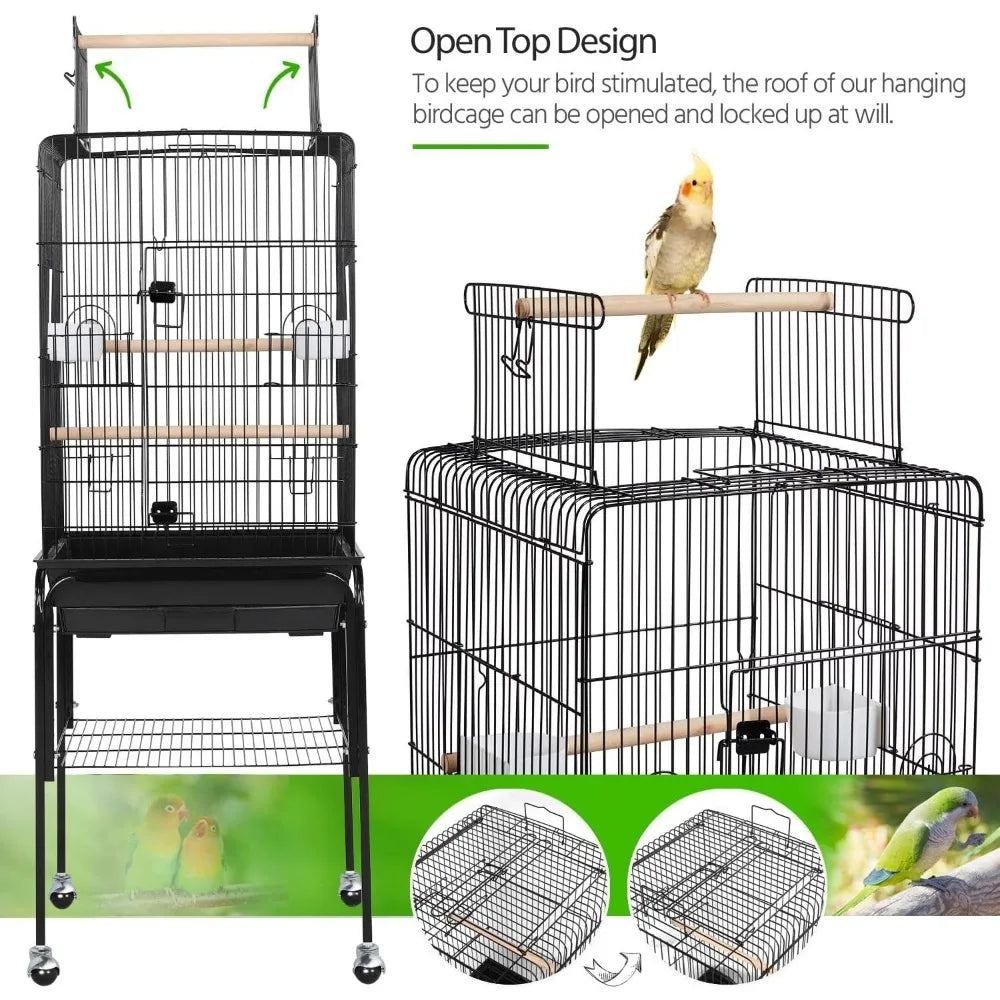 Open Top Rolling Bird Cage With Detachable Features