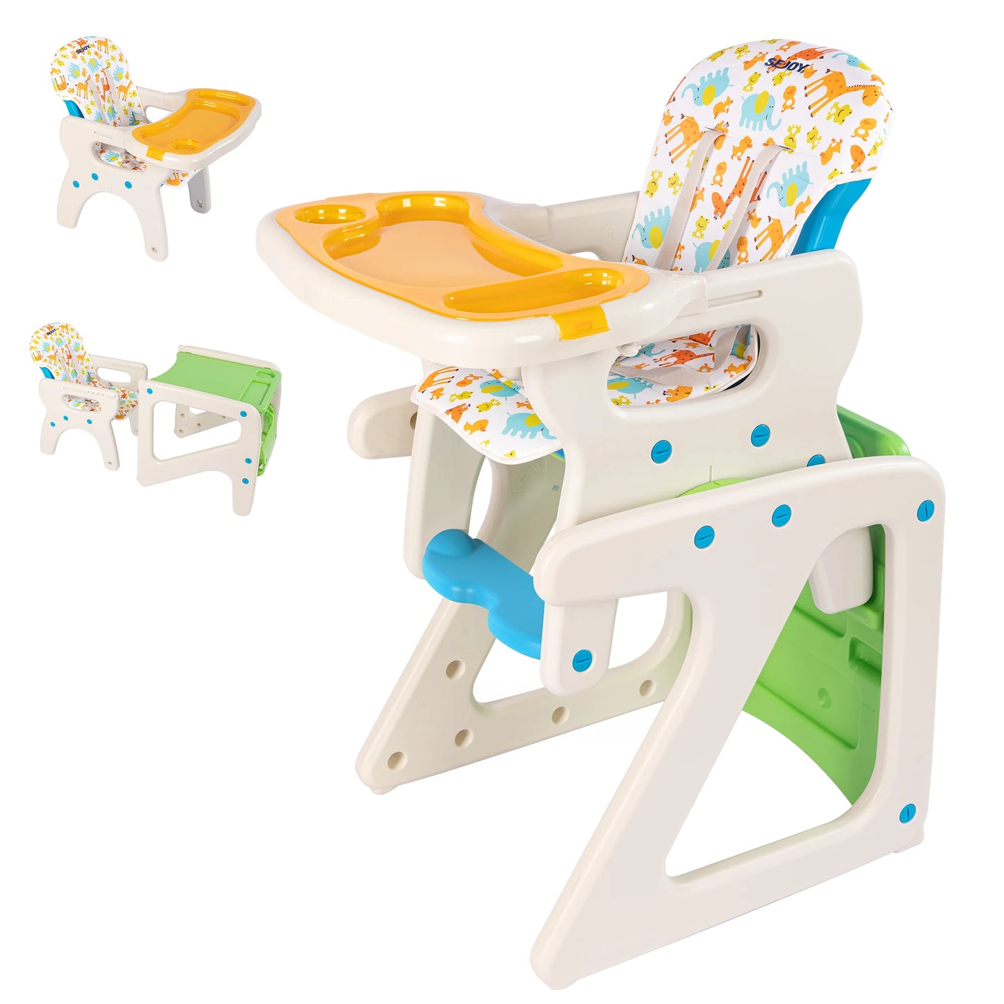 Baby High Chair Foldable  &  2-in-1 with Table Footrest, Detachable Double Tray, Easy to Clean Feeding Detachable Highchair