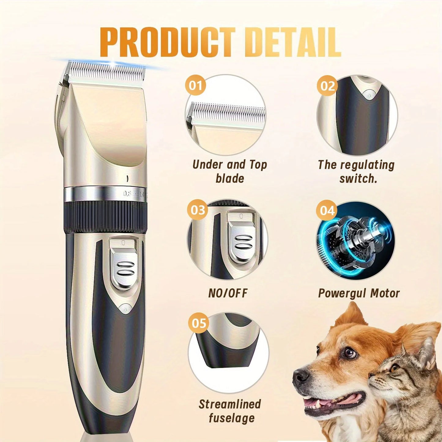 Hign-concerned Professional Wireless Pet Grooming Kit LowNoise TrimmerDevice System