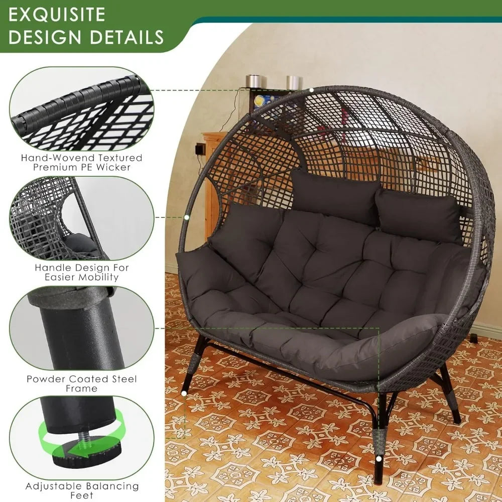 Double Egg Chair Indoor Outdoor Stationary Oversized Thicken Padded Cushions,2 Person Egg Loveseat Chair,for Patio Balcony