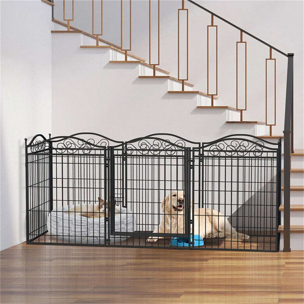 Heavy Duty Dog Playpen 8 Panels Pet Animal Dog Kennel Pen Fence Enclosure Cage Metal Camping Pet Puppy Run Fences Grid with Door