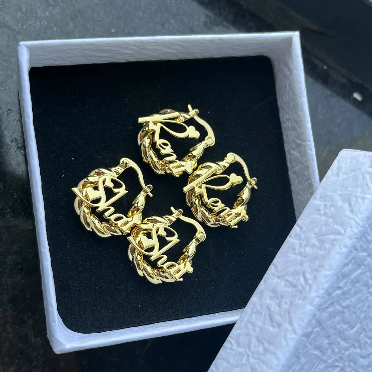 Duoying Custom Name Earrings Personalized Twist Hoop