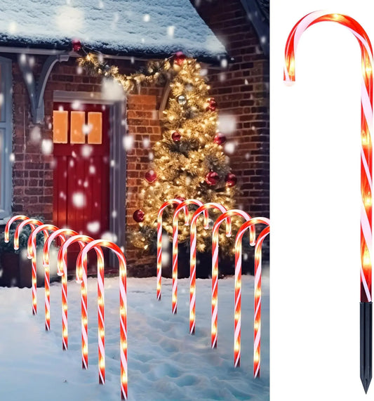 Joyfy Candy Cane Pathway Lights Set of 12 for Holidays