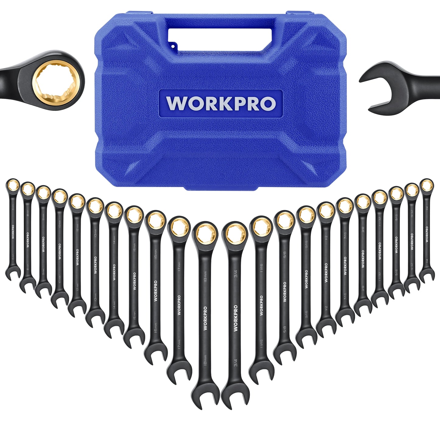 WORKPRO 22 Piece Ratcheting Wrench Set with Organizer Box
