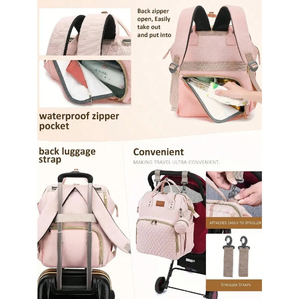 Diaper Backpack Traveling Organizer With Weatherproof Changing Pad Pacifier Case