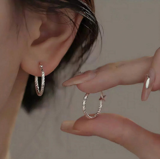 Sterling Silver Twist Hoop Earrings Hypoallergenic For Women