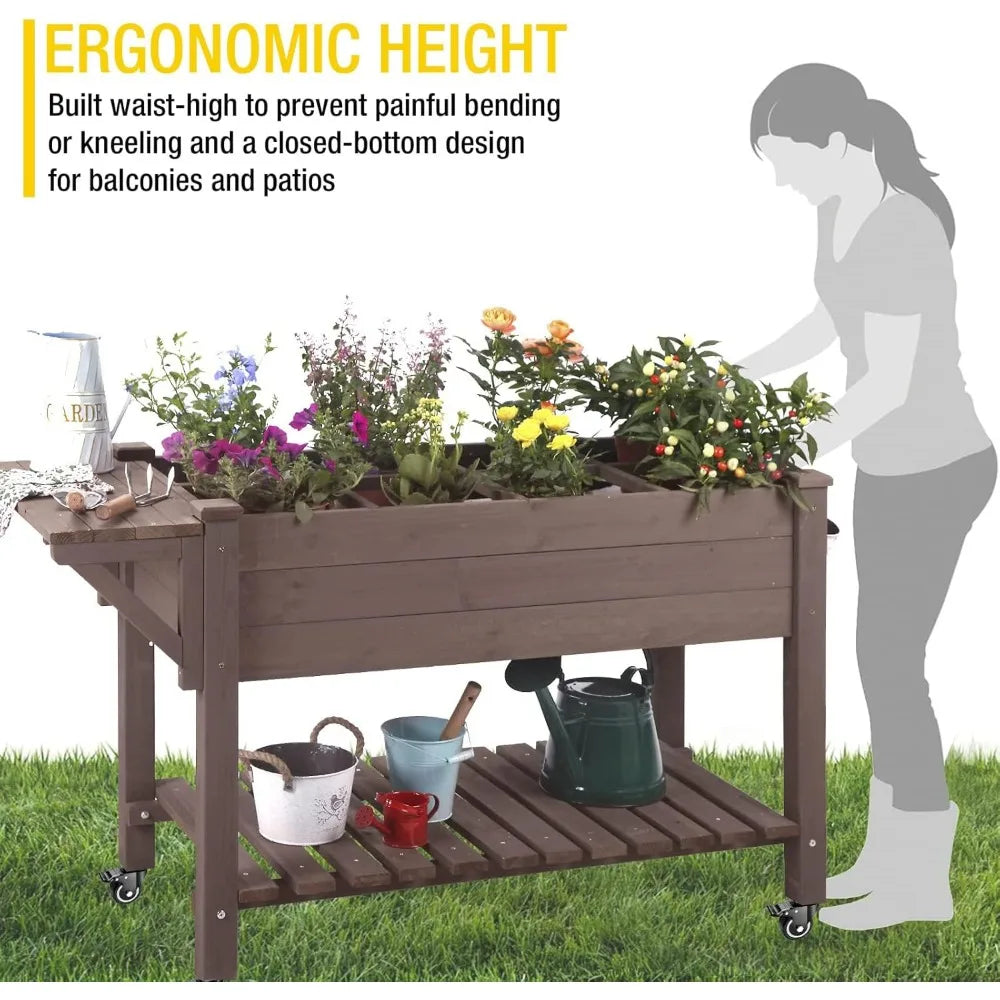 Aivituvin Raised Garden Bed, Elevated Wood Planter Box with Legs Stand for Backyard, Patio, Balcony w/Bed Liner, for Vegetables