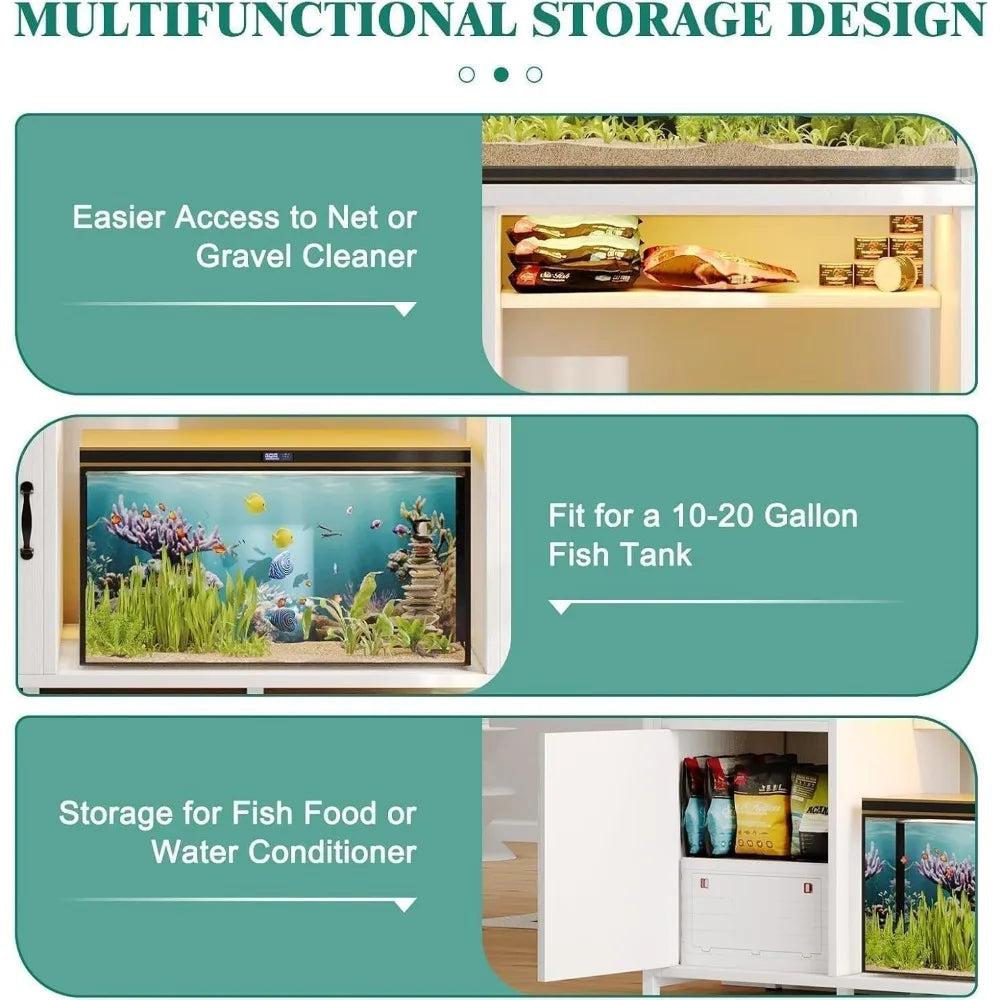 4Ever2Buy Heavy Duty Aquarium Stand With Cabinet LED Lighting Power Outlets Durable Wood Construction