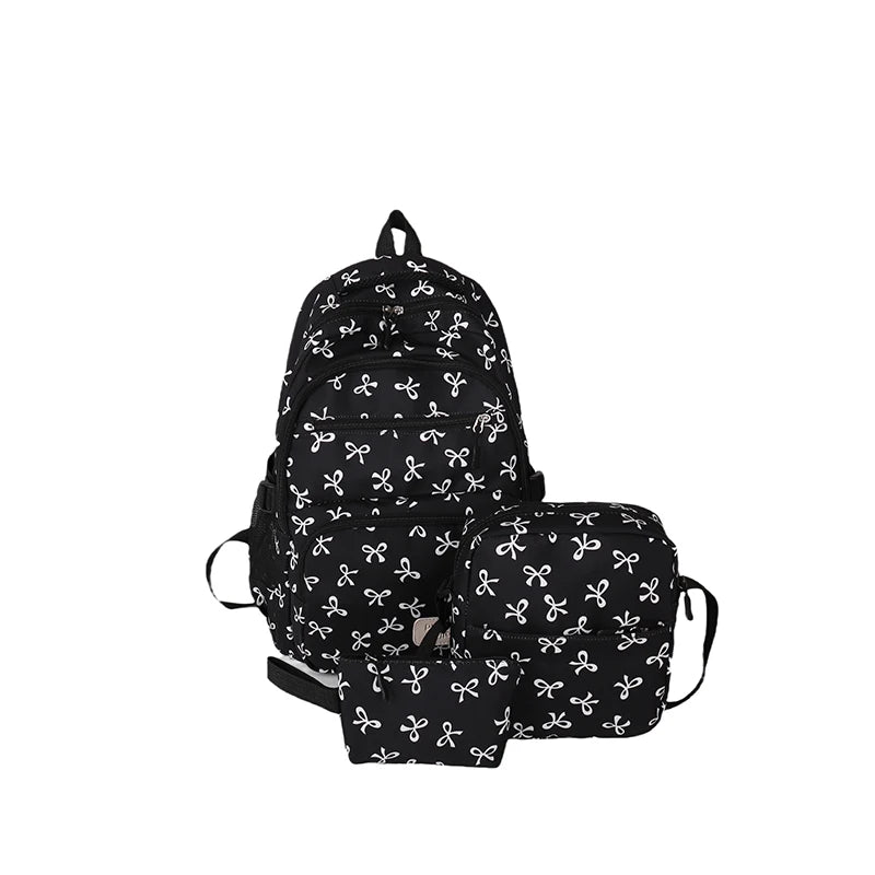 Shunmaii Bow Print Backpack Set With Crossbody Bag Purse