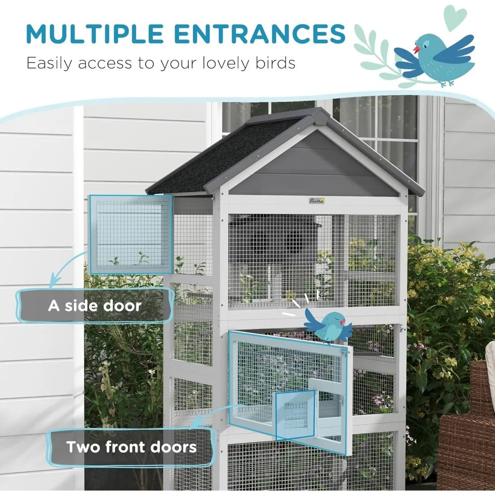 Outdoor SolidWooden Aviary For Small Birds With Weatherproof Removable TrayBottom