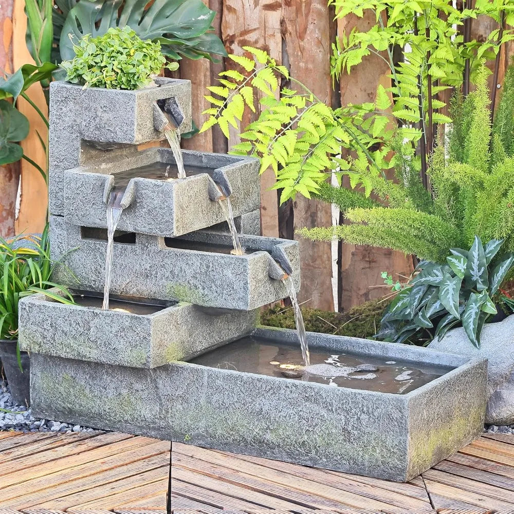 Tankana Tiered Water Fountain Garden Outdoor Indoor Cascade ContemporaryConcrete Artistry
