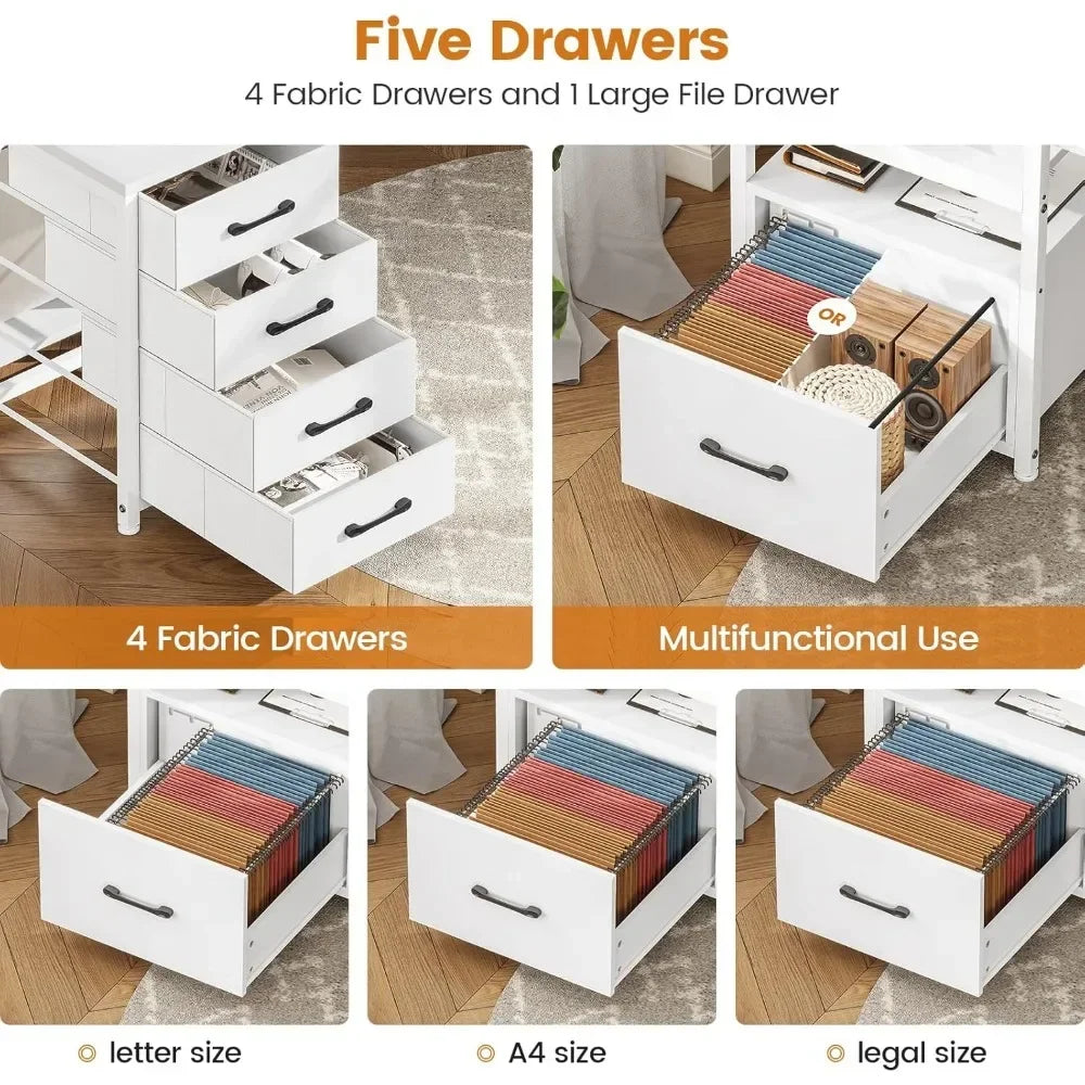 High Concerned Power Outlet Desk With File Drawer Shelves