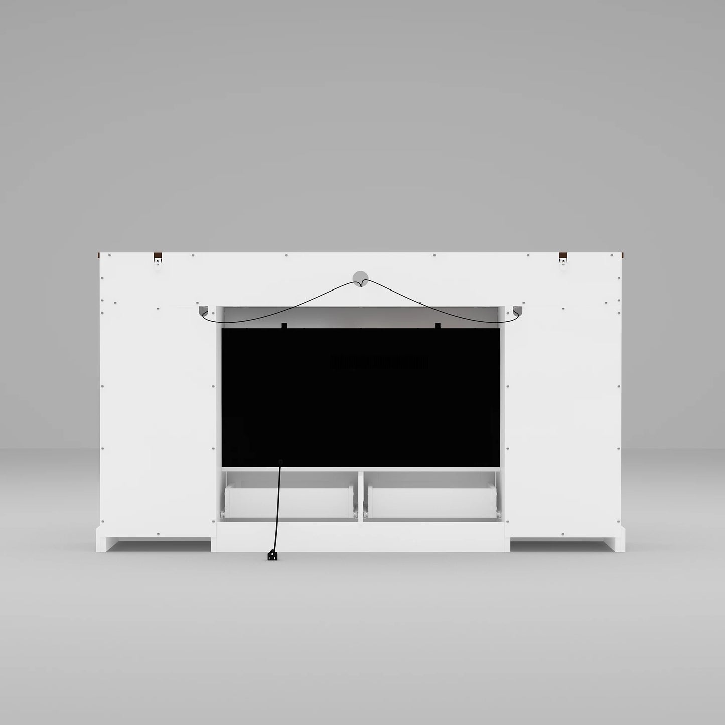 FUFU&GAGA Modern 55'' White Fireplace TV Stand with 12-Color LED Flames, Remote Control, Adjustable Heat & RGB Cabinet Lighting