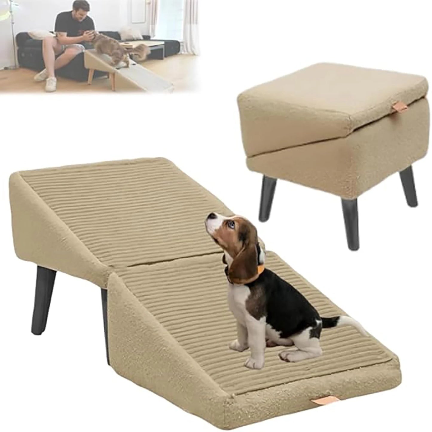 Dog Door Split Ottoman Ramp Ergonomically Multifunction Folding Pet StaircaseProMax