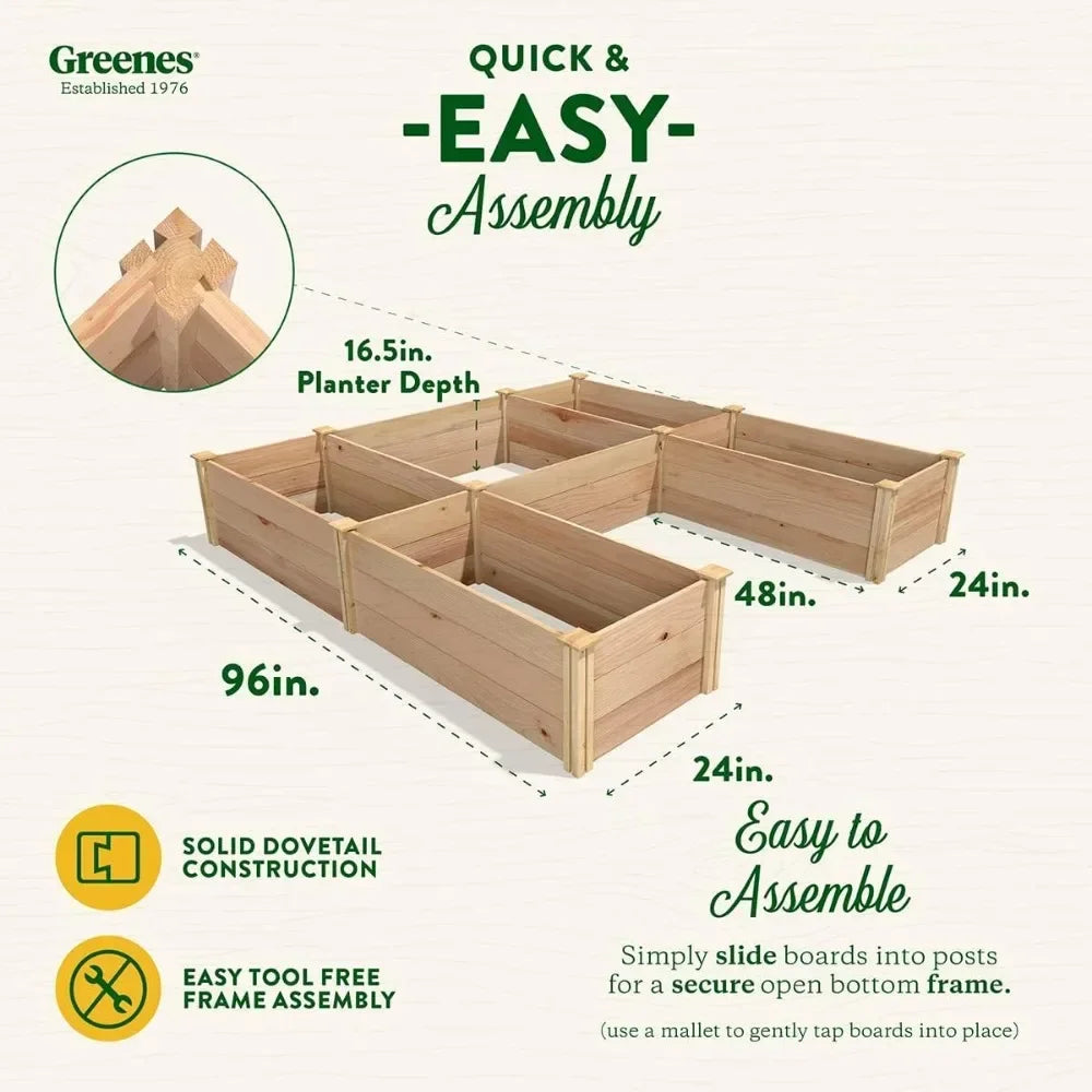 Premium Cedar Raised Garden Bed, 8' x 8' x 16.5" U-Shaped Bed - Made in USA with North American Cedar