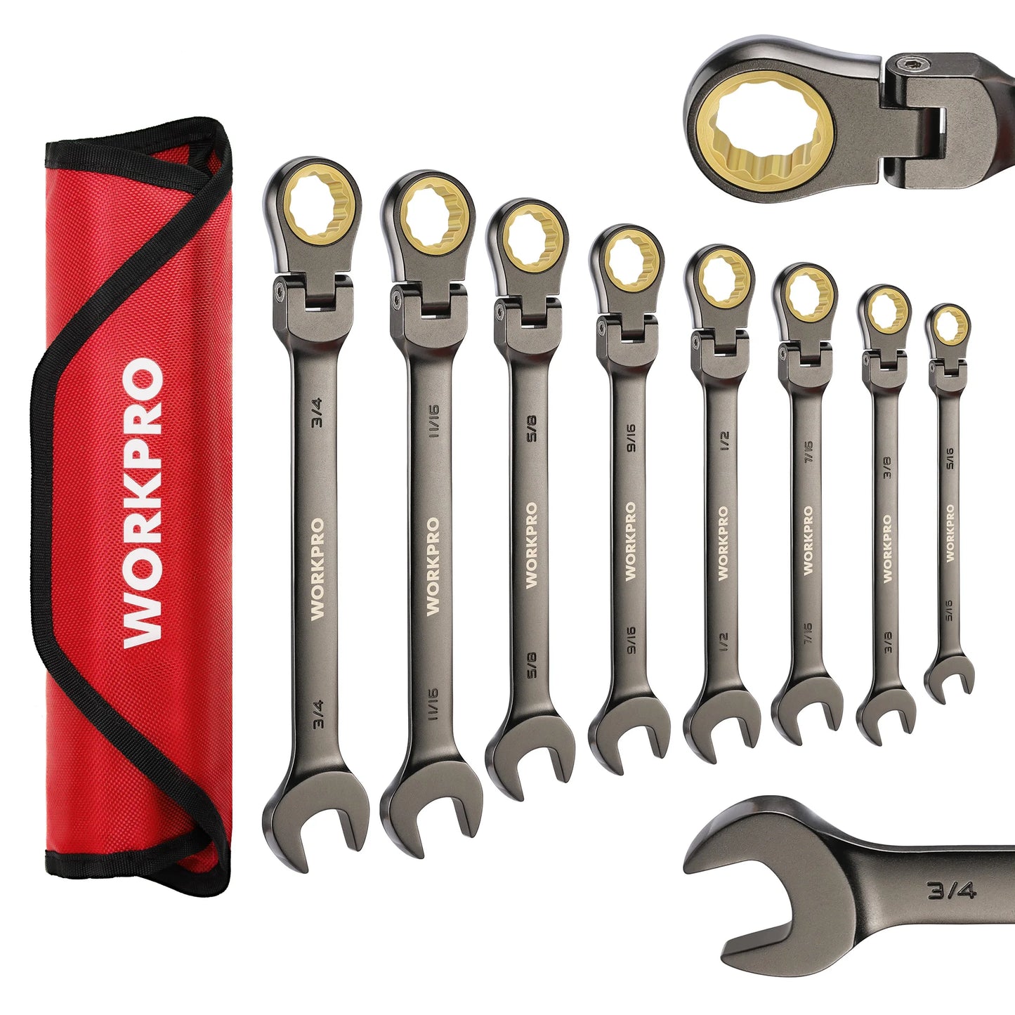 WORKPRO FlexHead Ratcheting Wrench Set 72 Teeth CRV