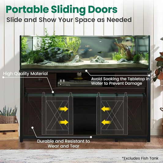Fantico Aquarium Stand With Power Outlets And Dual Support Cabinet Storage Thick Hardwood Top