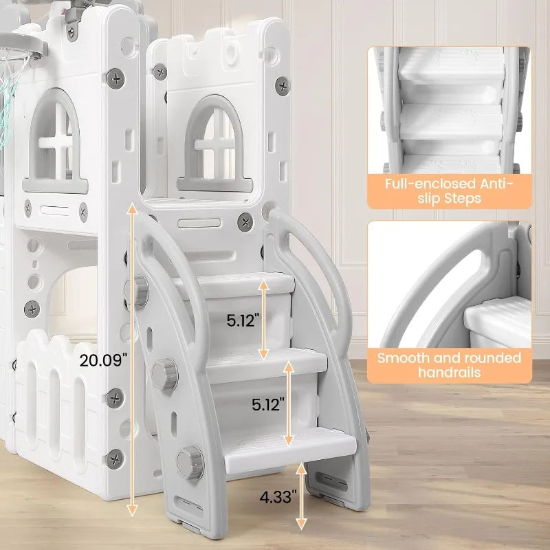 Indoor Slide Toddler Playset for Age 1-3, Kids Outdoor Playground with Slide,Basketball Hoop,Climber,Crawling Tunnel,Telescope