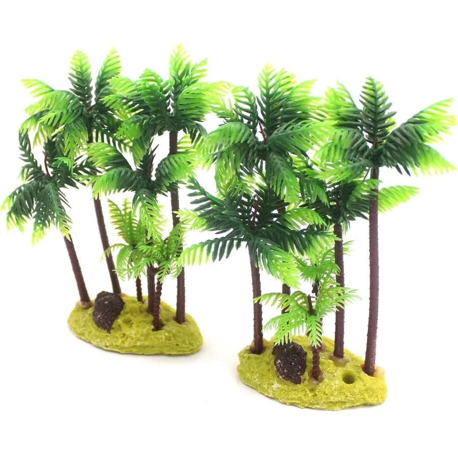 Hign-concerned Plastic Coco Tree Aquarium Decor Coconut Plants Palm Tree For Fish Tank 2pcs