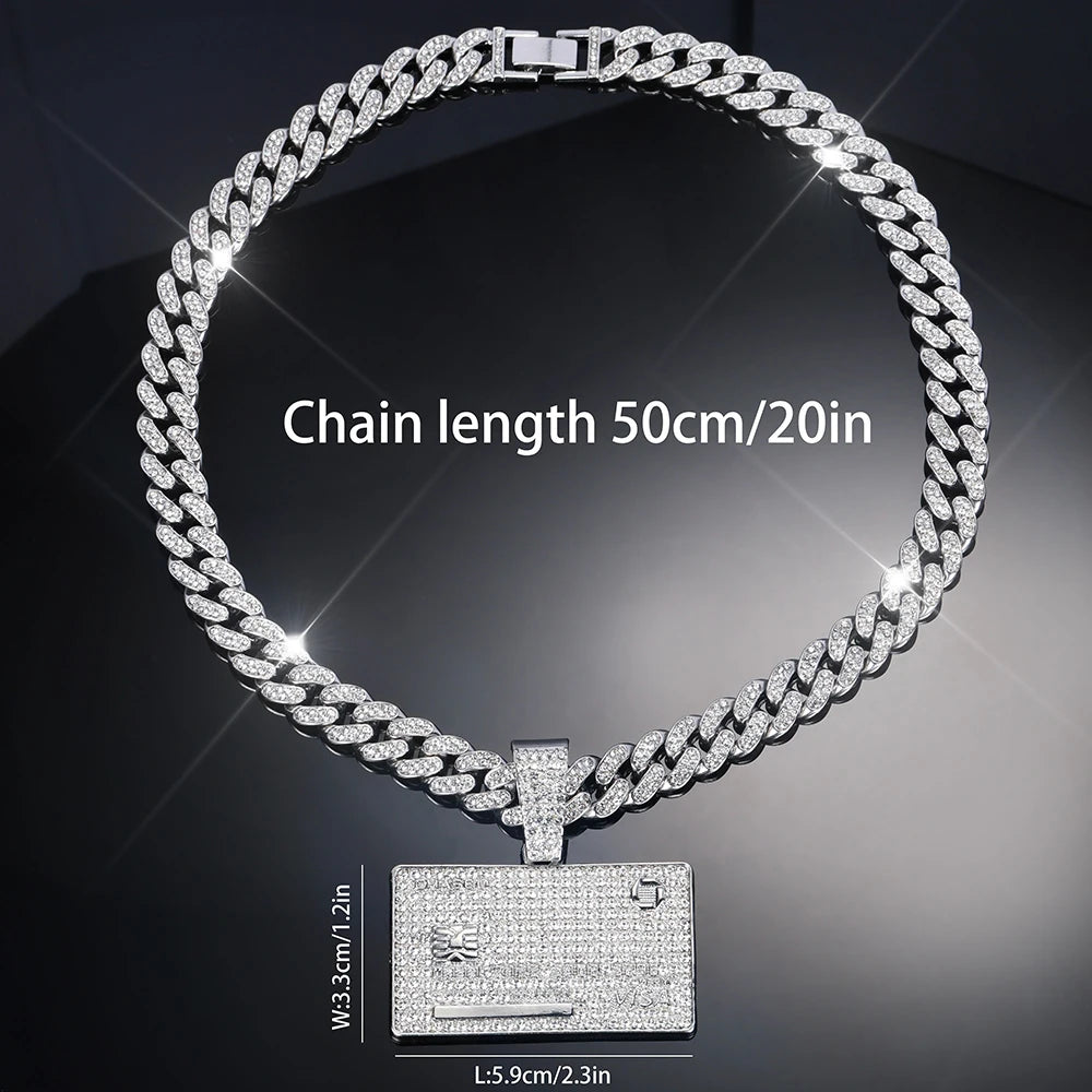 Mens Credit Visa Card Pendant Zircon Cuban Necklace