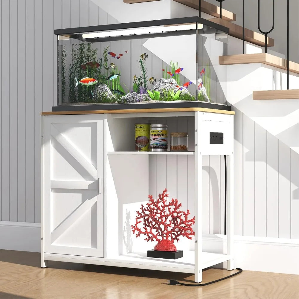 40 Gallon Fish Tank Stand, Aquarium Stand with Power Outlets, Cabinet for Fish Tank Accessories Storage, Heavy Duty Breeder Tank