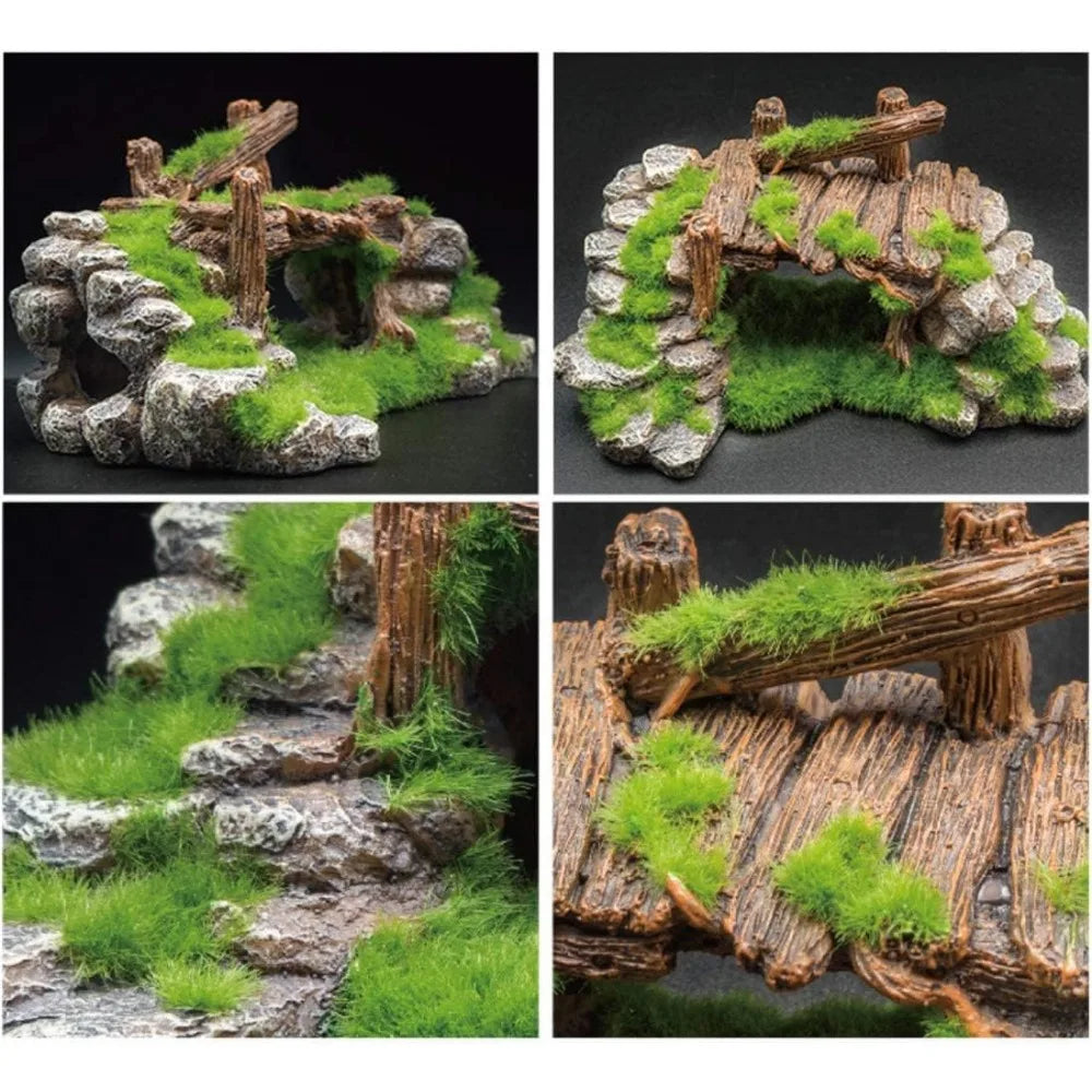 Hign-concerned Moss Rockery Aquarium Decor Wood Landscape Shelter for Fish and Turtles