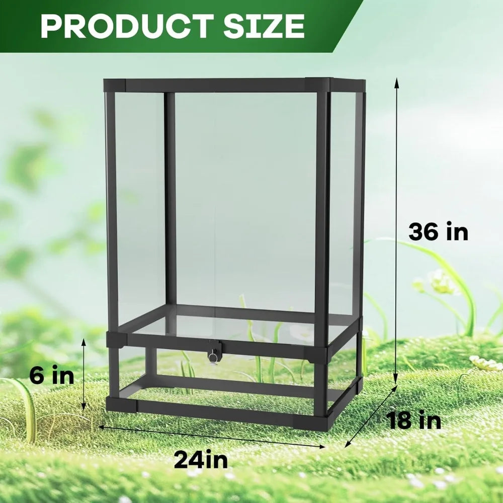 Glass Reptile Enclosure With Double Hinged Door And Top Vent