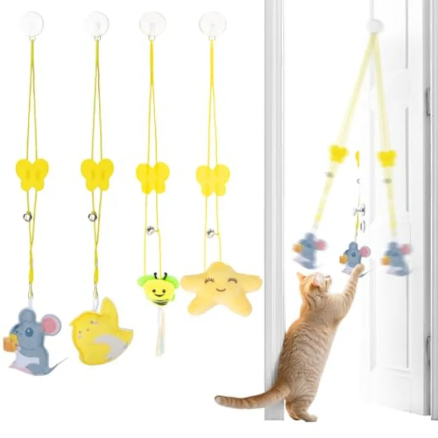 Hign-concerned Cat Feather Toys Interactive Kitten Teaser Retractable Hanging Set