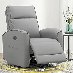 Rocking Swivel Faux Leather Recliner Chair Glider Nursery