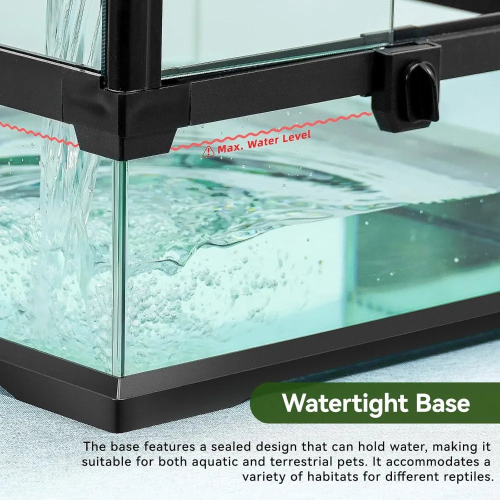 Leopard Gecko Reptile Terrarium Front Opening CrystalGlass Enclosure Watertight Base