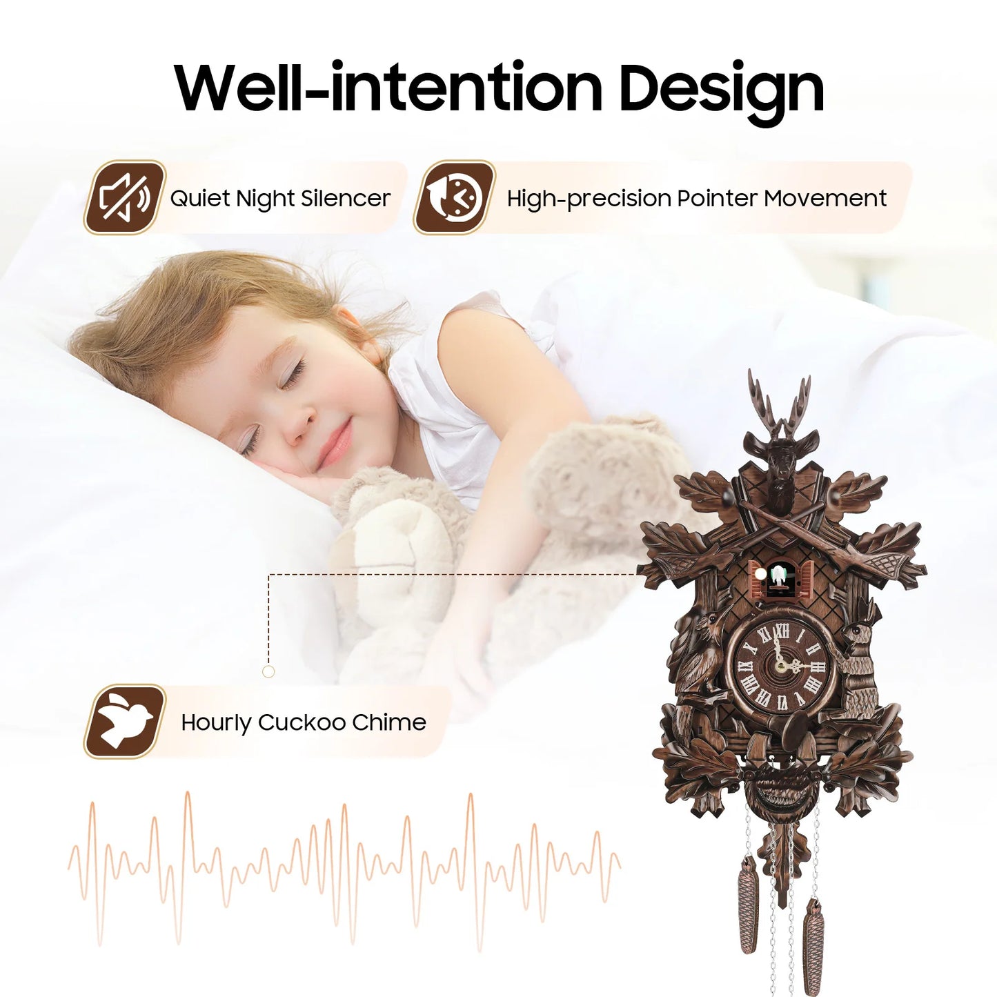 Cuckoo Wall Clock, Traditional Black Forest Cuckoo Clock Style Cuckoo Clock for Living Room, Bedroom, Study, Office, Gifts