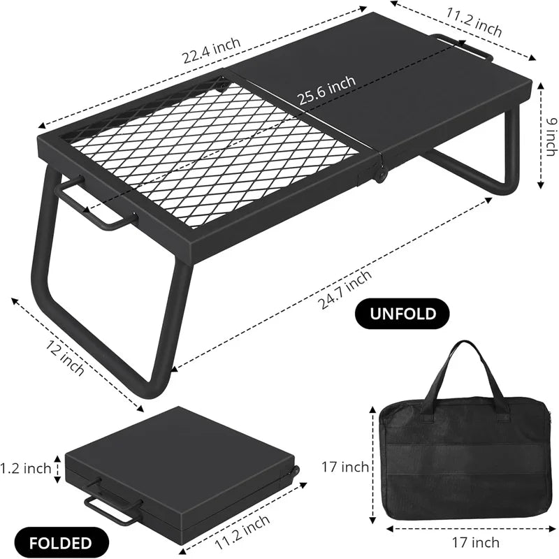 Folding Campfire Grill, Heavy Duty Steel Mesh Grate, Portable Camping Grates Over Fire Pit, Camp Fire Cooking, Grilling Rack