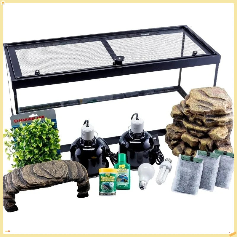High Concerned Turtle Aquarium Package With FiltrationSystem And HeatingIlluminationLamps