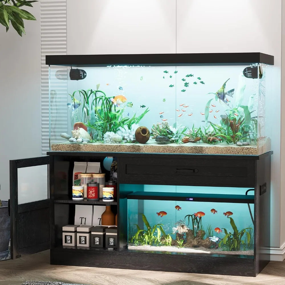 55 Gallon Fish Tank Stand, Fish Tank with Stand 55-75 Gallon, Aquarium Stand 55 Gallon with Drawer, Reptile Tank Stand with Powe