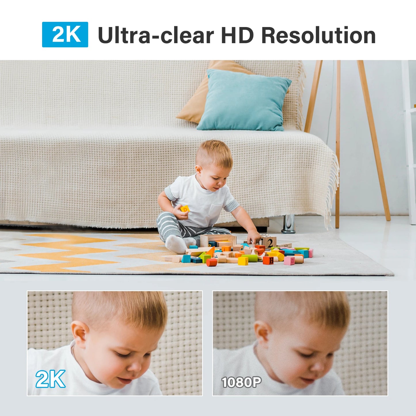 Jennov 1296P HD WIFI Camera 360° Home Security Camera with One-Click Talk, Baby Camera Monitor for Home Indoor &Outdoor Security