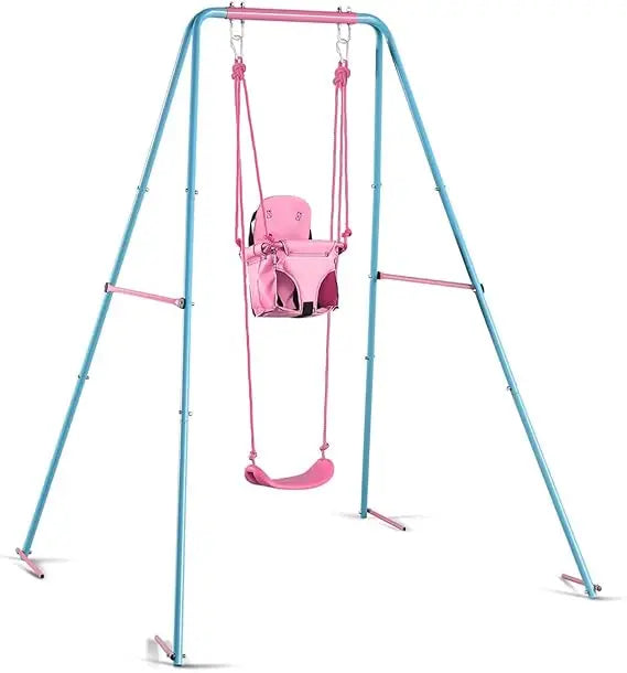 Outdoor Swing Set for Kids with Waterproof Metal Frame and Two Seats