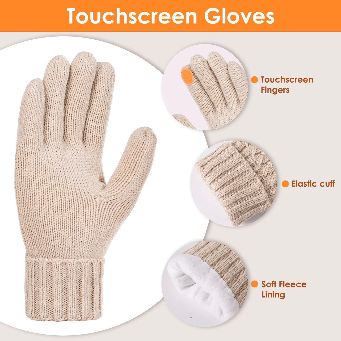 Womens Winter Beanie Hat Touchscreen Gloves Long Neck Scarf Set Warm Knit Caps