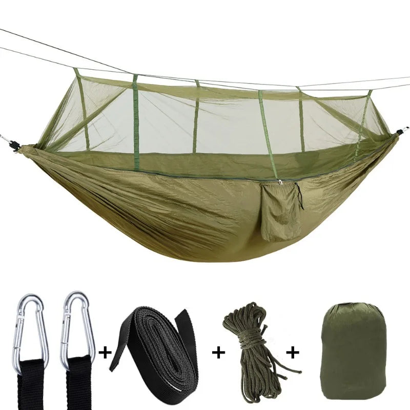 Camping Hammock, Portable Double Hammock with Net, 2 Person Hammock Tent with 2 * 10ft Straps, Best for Outdoor Survival Travel