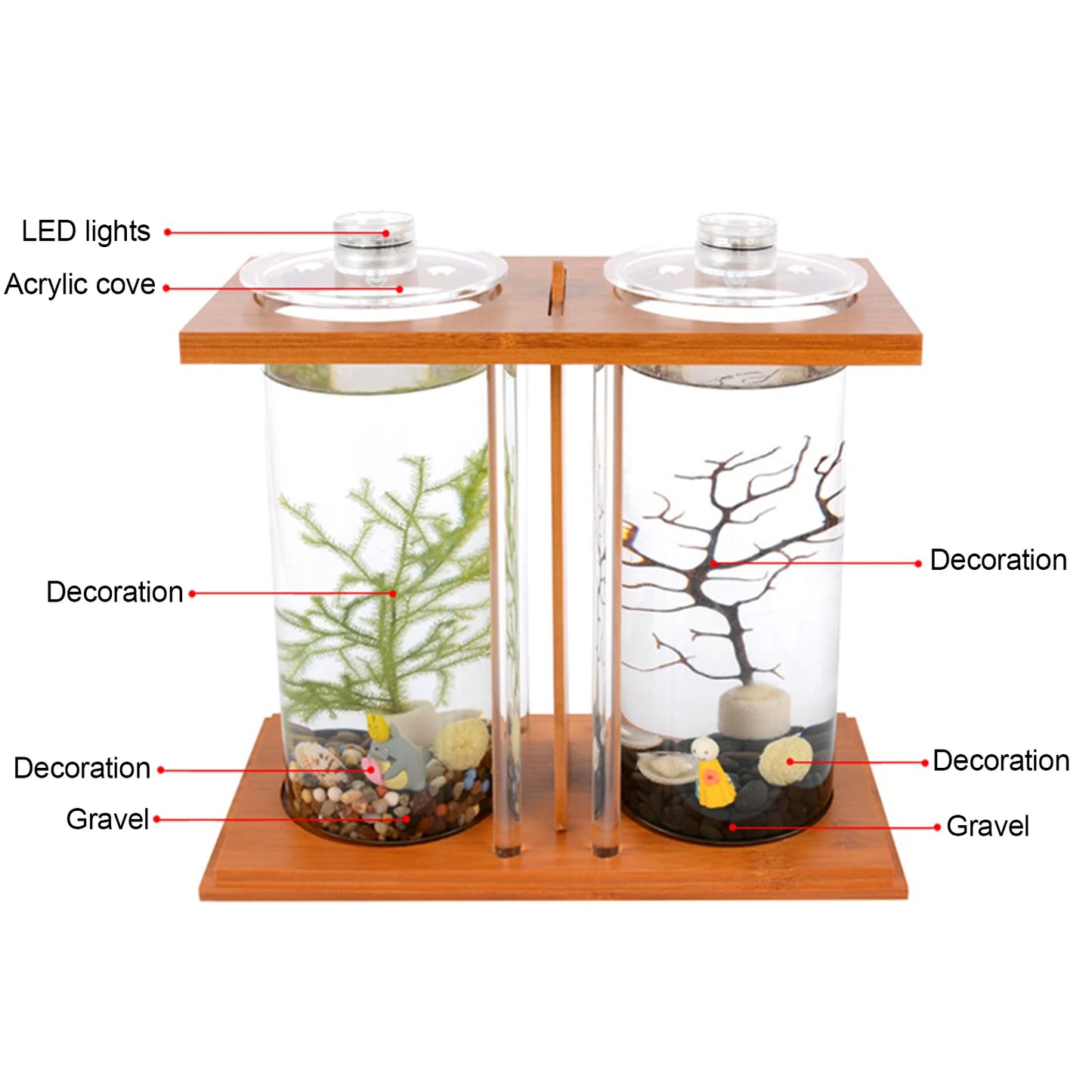 Desktop Mini Fish Tank Creative Bamboo Wood Ecological Fish Tank Dual Glass  DIY Fish Tank Aquarium