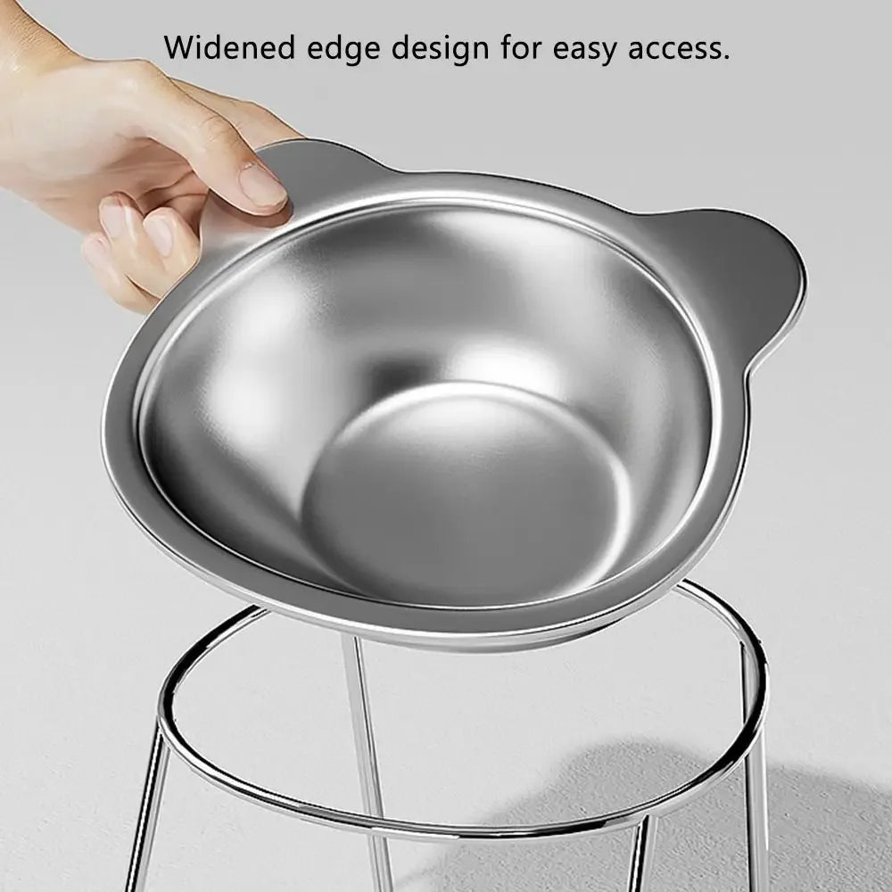 Hign-concerned Raised Cat Bowls Tilted Neck Guard ExtendedDurable StainlessSteel ShatterResistant