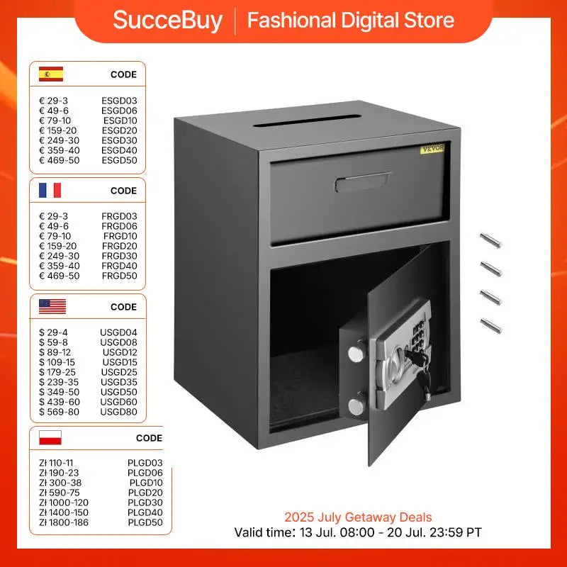 VEVOR Electronic Safe Deposit Box With Drop Slot Secret Hidden Piggy Bank Security Digital Access Two Keys for Store Money Guns