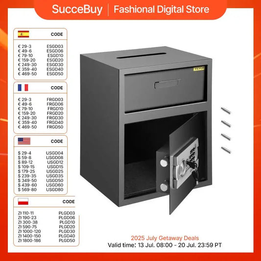 VEVOR Electronic Safe Deposit Box With Drop Slot Secret Hidden Piggy Bank Security Digital Access Two Keys for Store Money Guns