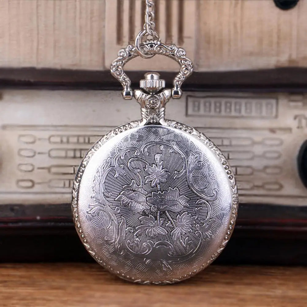 Case Pocket Watch Locomotive Quartz Movement Necklace Chain