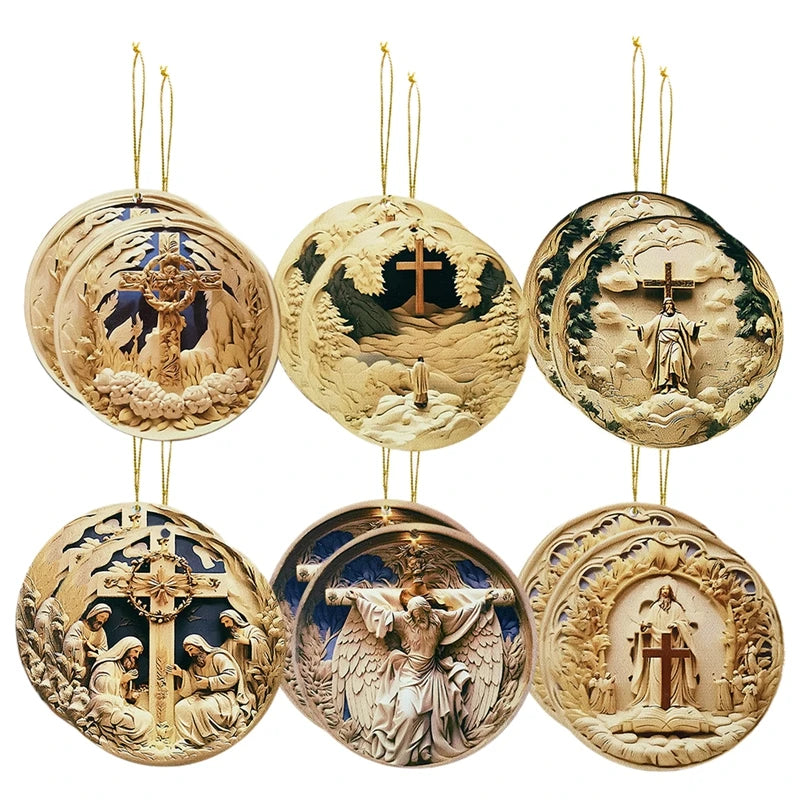 Rustic Nativity Scene Ornaments Set Wooden Christmas Decorations Mini Round Signs for Holiday Home Décor and Gifts