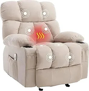 Massage Rocker Recliner Chair with Heat and Vibration Ergonomic Rocking Lounge Chair for Living Room Comfy Overstuffed Recliner