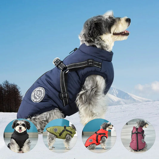 Guangdong Winter Warm Dog Jacket Waterproof Coat With Harness Fleece Lined Pet Outerwear