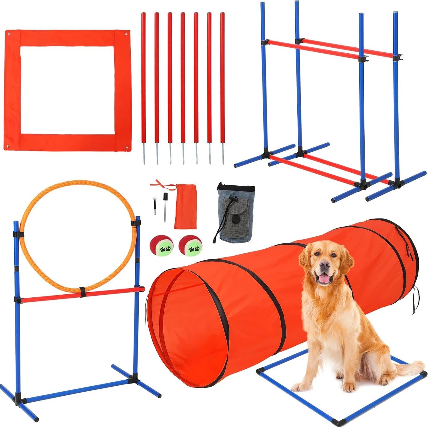 HiMISSH 87Piece Canine Agility Training System Equipment Including Tunnel Obstacles